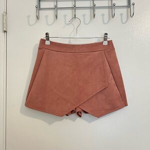 Women’s Wrap Front Suede-Look Shorts — Rust Pink